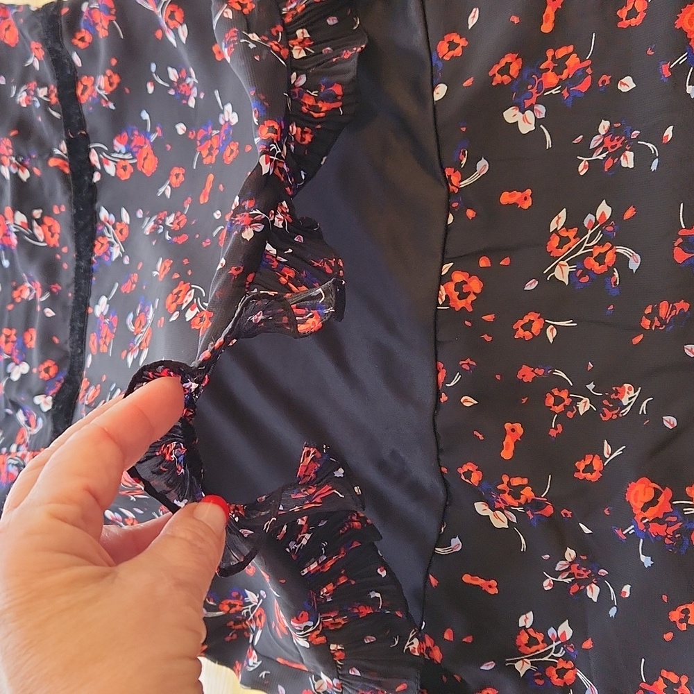Lulus Floral to See Dress Black Floral Sheer Long Sleeve Ruffles Mini Sz M - Picture 13 of 16